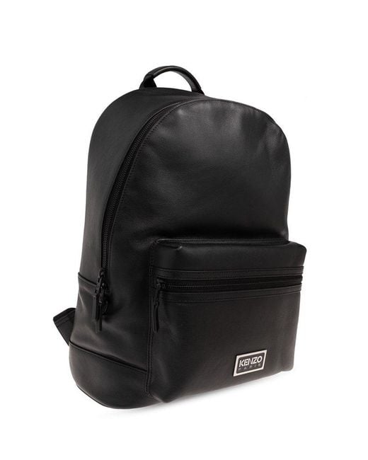 KENZO Black Leather Backpack, for men