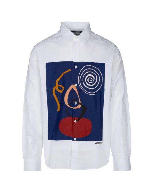 Jacquemus Blue Arty Paint Printed Long-sleeve Shirt for men