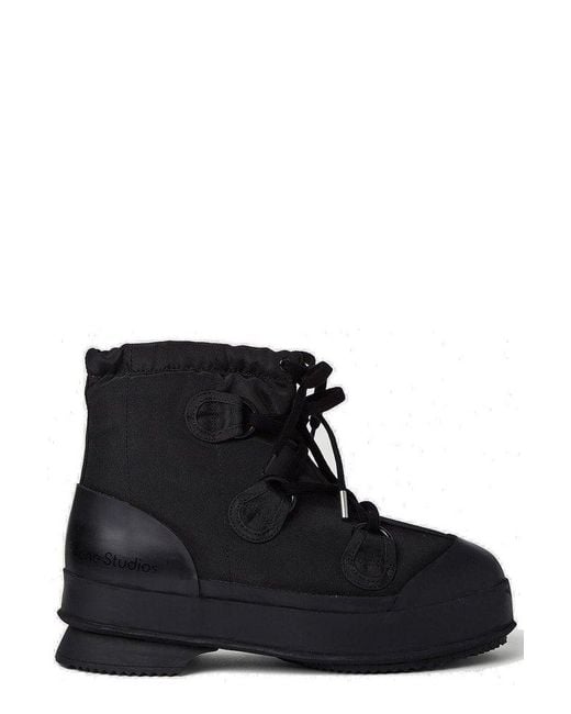 Acne Black Round Toe Lace-up Boots