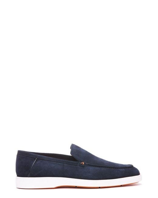 Santoni Blue Almond Toe Slip-on Loafers for men