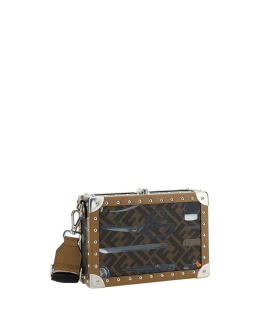 Fendi Gray Tools Printed Embellished Suitcase for men
