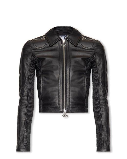 DIESEL Black 'l-saskia' Leather Jacket