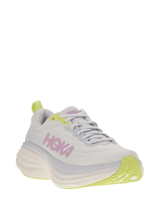 Hoka One One White Bondi 8 Lace-Up Sneakers
