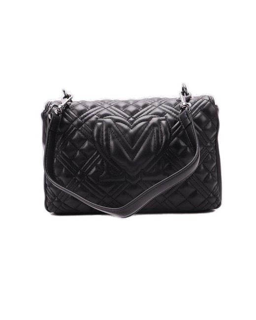 Love Moschino Black Logo-plaque Foldover Top Quilted Shoulder Bag