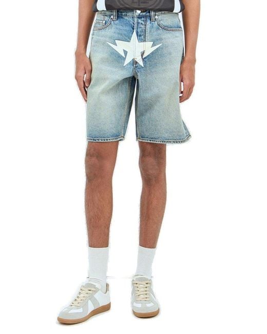 A Bathing Ape Blue Twin Star Denim Shorts for men