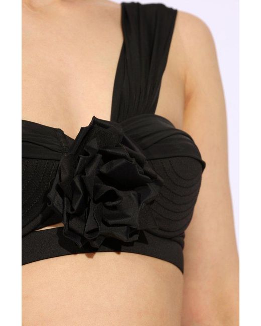 Balmain Black Ruffle Detailed One-shoulder Two-piece Swimsuit
