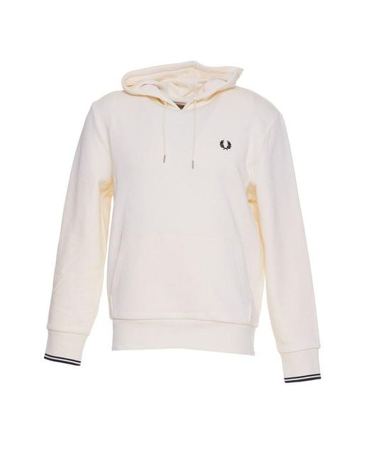Fred Perry White Logo-embroidered Drawstring Hoodie for men