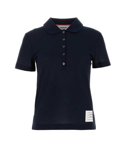 Thom Browne Blue Logo Tag Short-sleeved Polo Shirt