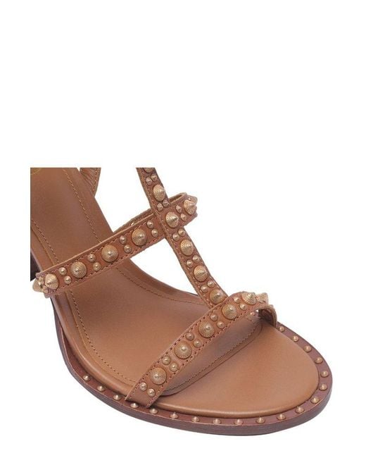 Ash Brown Studded High-heeled Sandals