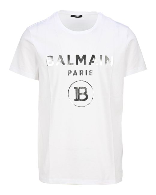 Balmain White Silver Foil T-shirt for men