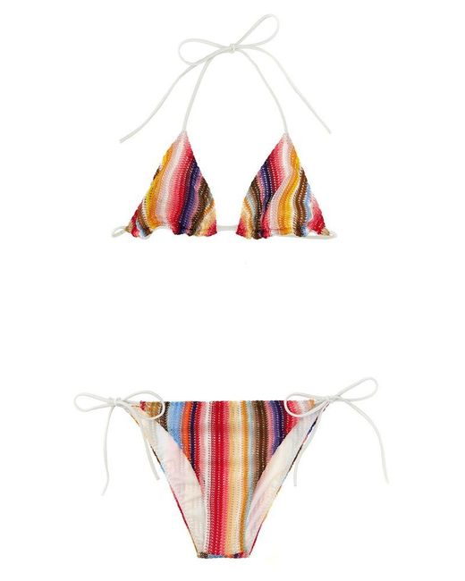 Missoni White Rainbow Striped Open-knitted Bikini Set