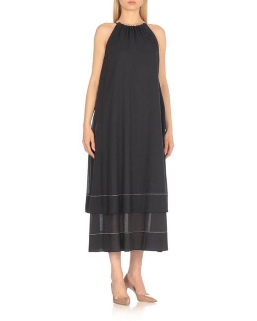 Peserico Black Layered Maxi Dress