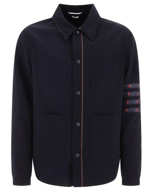 Thom Browne Blue "4 Bar" Overshirt Jacket for men