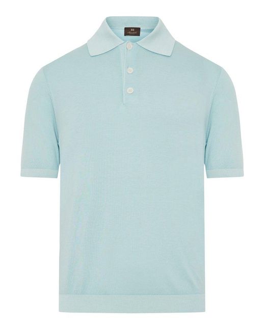 Enrico Mandelli Blue Straight Hem Knitted Polo Shirt for men
