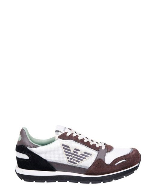 Emporio Armani White Logo Patch Low-Top Sneakers for men