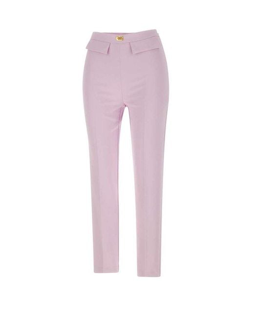 Elisabetta Franchi Pink Logo Plaque Crêpe Slim Fit Trousers