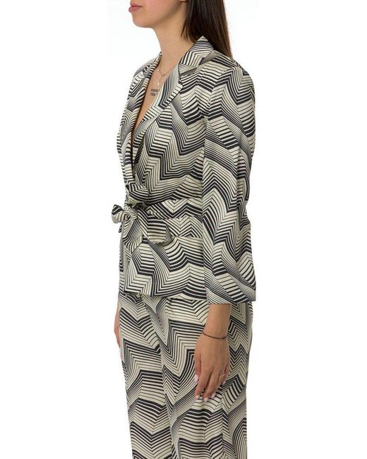 Marella Gray Belted Patterned Blazer
