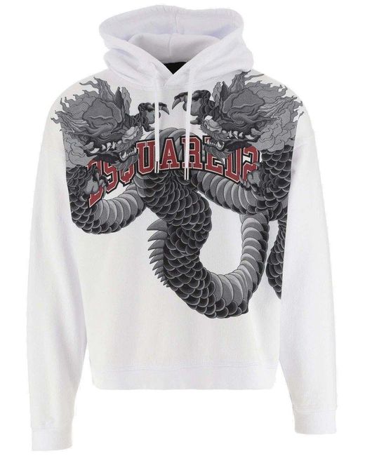 DSquared² Gray Logo Printed Cotton Hoodie for men