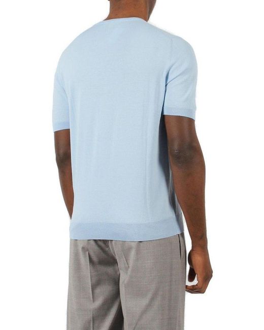 Tagliatore Blue Short-Sleeved Knitted T-Shirt for men