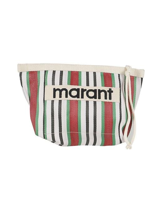 Isabel Marant White Logo Patch Striped Clutch Bag
