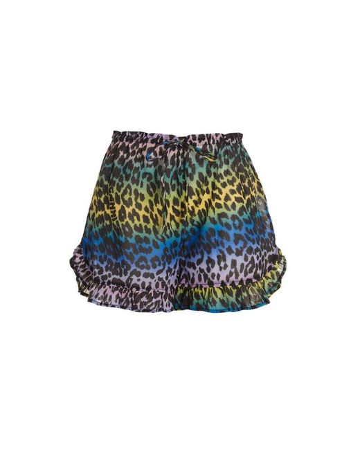 Ganni Multicolor Leopard Printed Drawstring Shorts