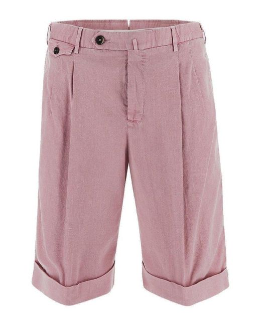 PT Torino Pink Pleated Turn-up Hem Bermuda Shorts for men