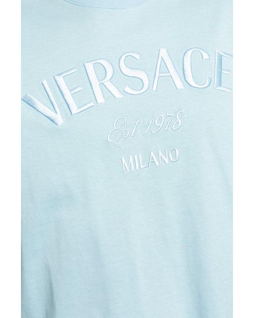 Versace Blue T-shirt With Logo, for men