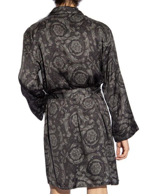 Versace Gray Bathrobe With Barocco Pattern, for men