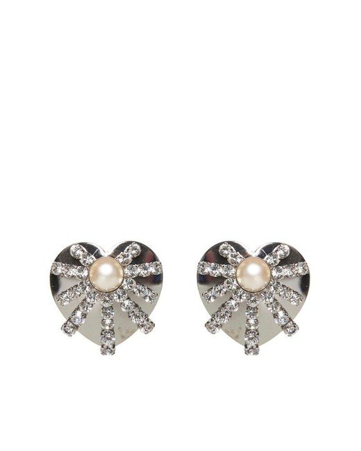 Alessandra Rich Metallic Heart Embellished Earrings