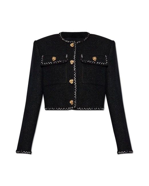 Alexander McQueen Black Exposed-stitching Bouclé-texture Wool-blend Jacket