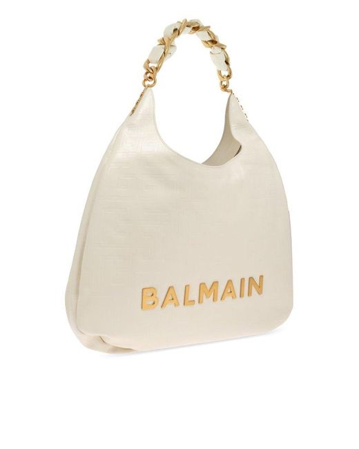 Balmain White Trapezoid Shoulder Bag With Chain Strap
