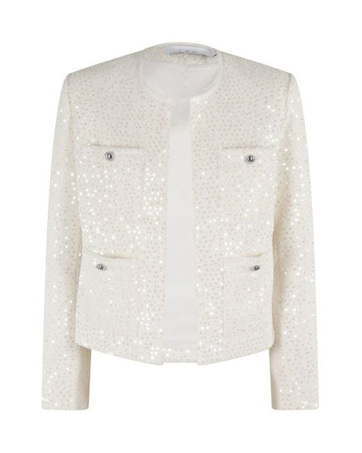 IRO White Ivory Bouclé Jacket With Sequin Detailing
