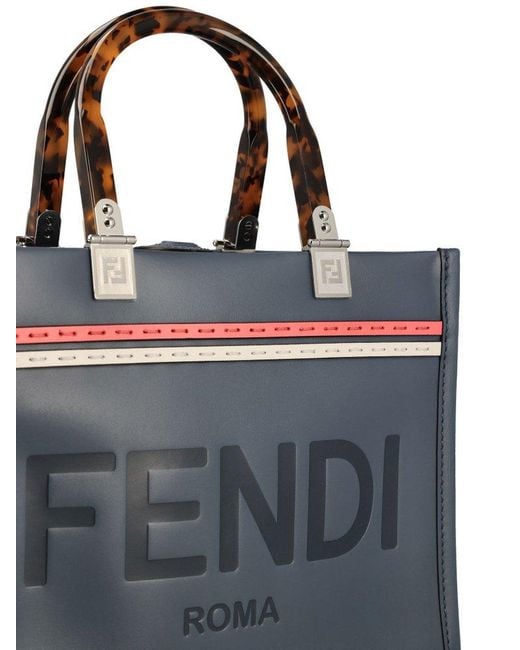 Fendi Blue Sunshine Logo Embossed Small Tote Bag
