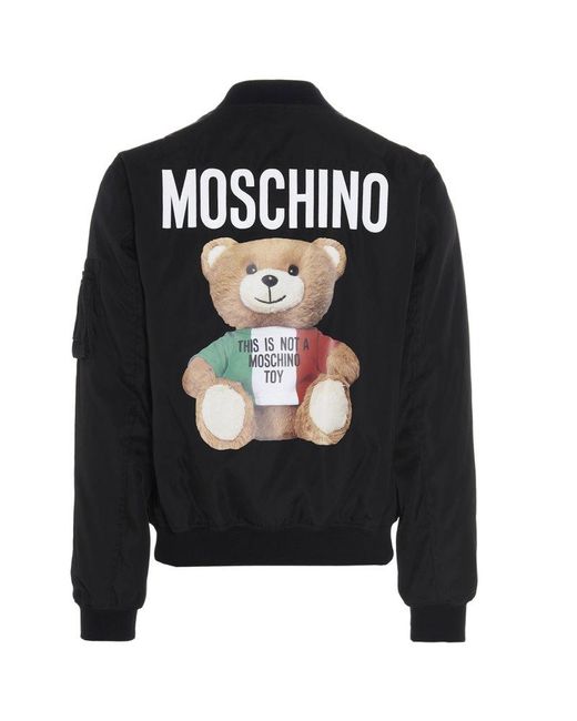 Moschino Black Teddy Bear Print Bomber Jacket for men