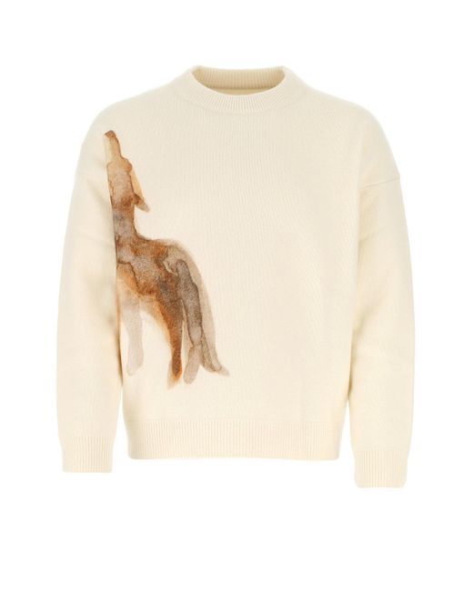 Jil Sander White Wolf Print Knit Sweater for men