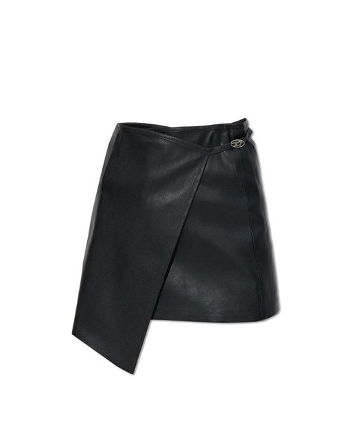 DIESEL Black Wrap Mini Skirt In Stretch Leather