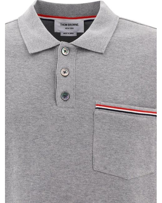 Thom Browne Gray Rwb Pocket Trim Polo Shirt for men