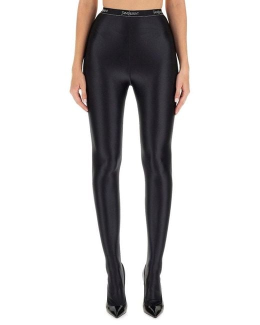 Saint Laurent Blue Tights In Shiny Jersey