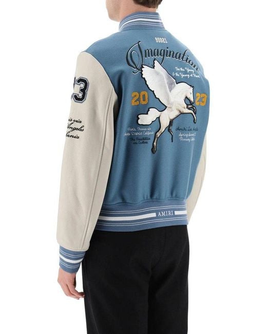 Amiri Blue Varsity Jacket With Patches And Embroideries for men