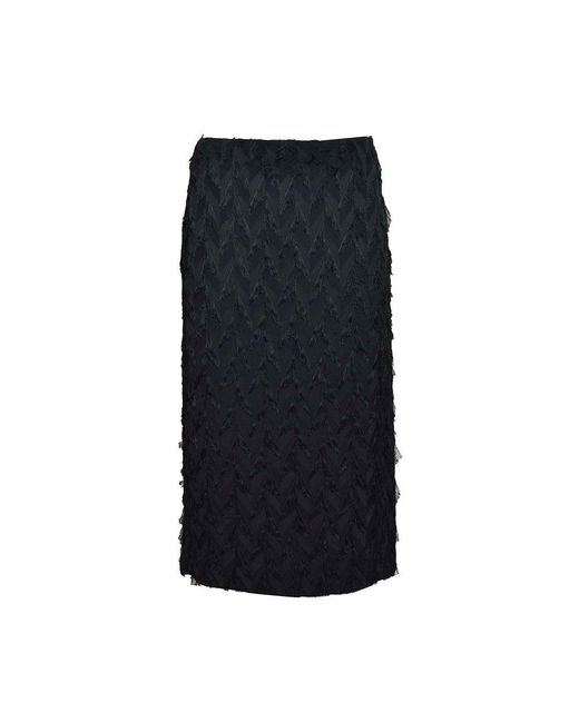 MSGM Black Fringe Detailed Midi Skirt