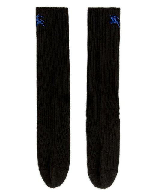 Burberry Black Logo Embroidered Ribbed-knit Socks