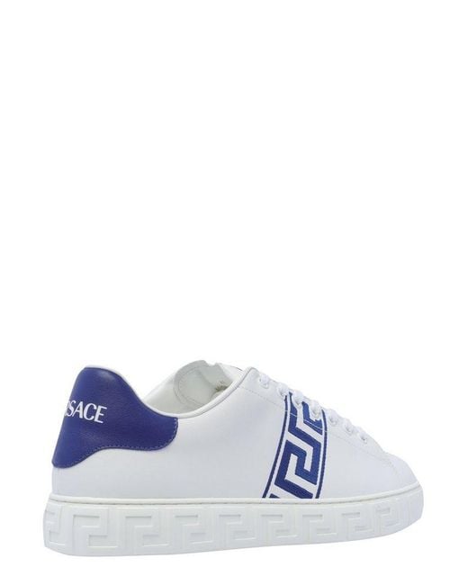 Versace White Greca-embroidery Lace-up Sneakers for men