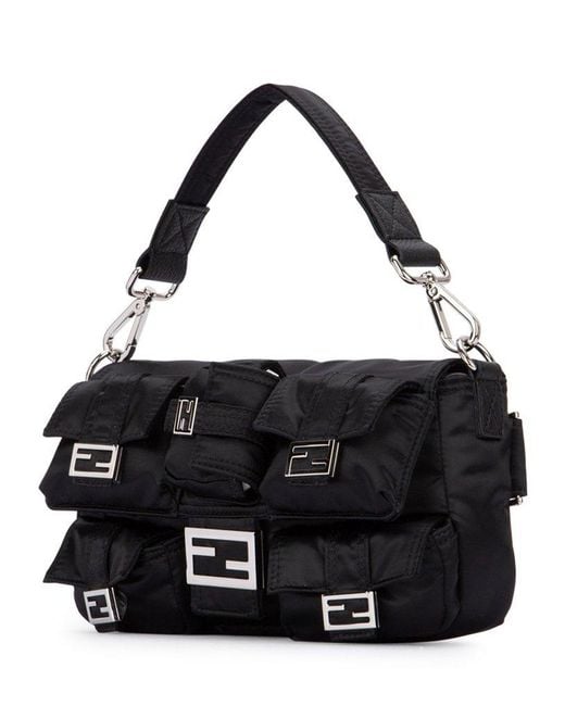 Fendi Black Multipocketed Foldover Top Handle Bag