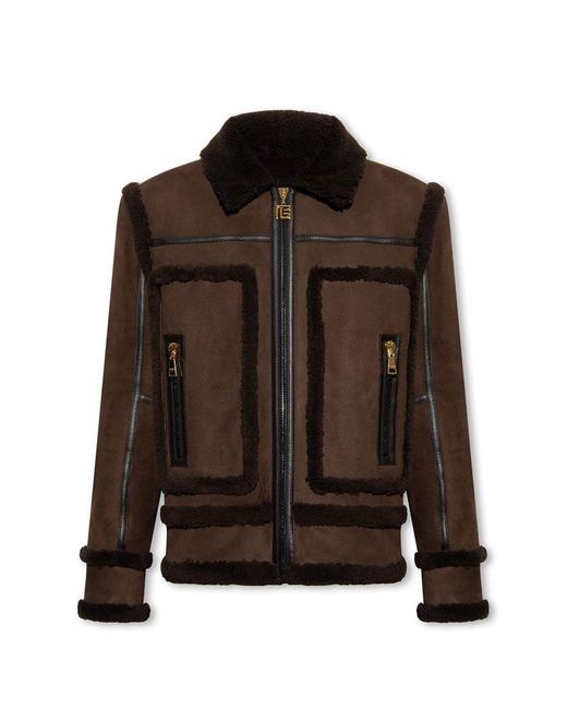 Balmain Brown Shearling Jacket With Pockets for men