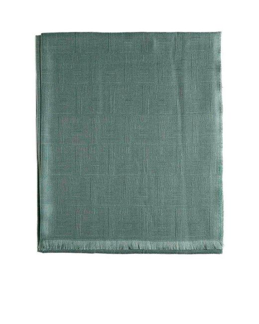 Fendi Green Ff Wool And Silk Scarf for men