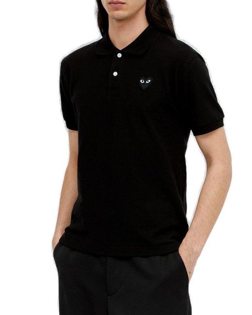 COMME DES GARÇONS PLAY Black Logo-appliqué Short-sleeved Polo Shirt for men