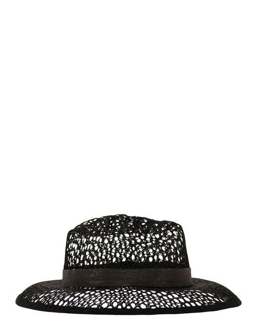 Brunello Cucinelli Black Straw Hat With Precious Band