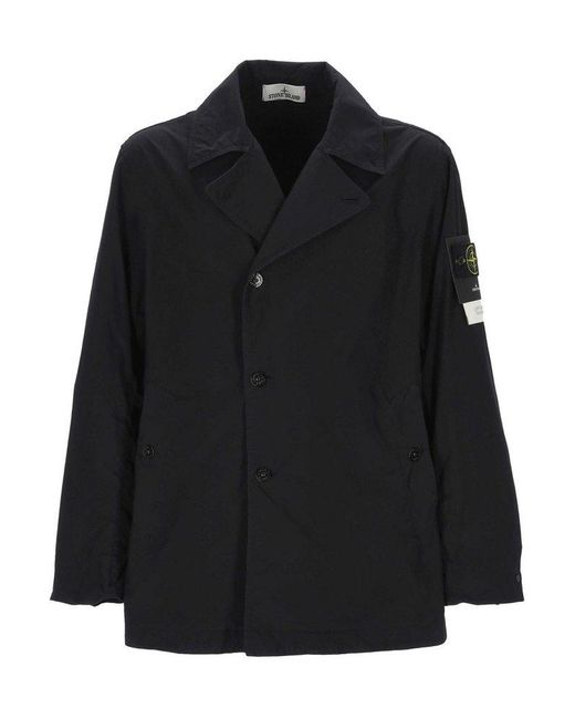 Stone Island Black Long-Sleeved Button-Up Coat for men
