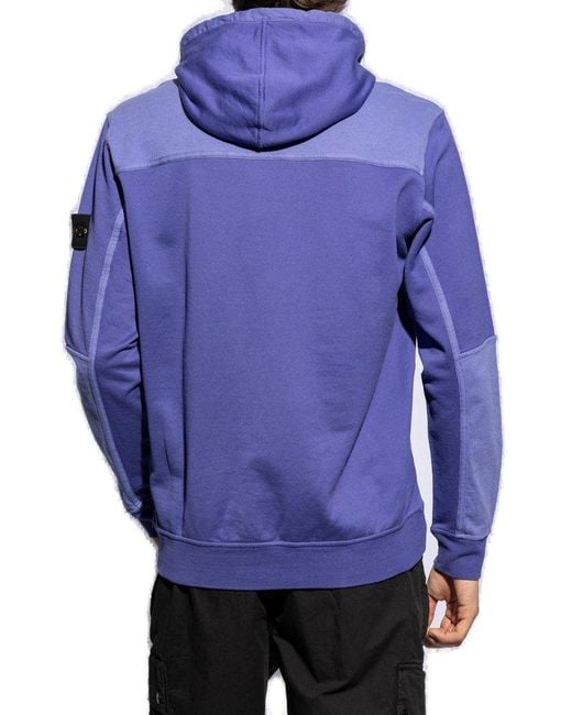 Stone Island Purple Logo Patch Sleeved Hoodie for men