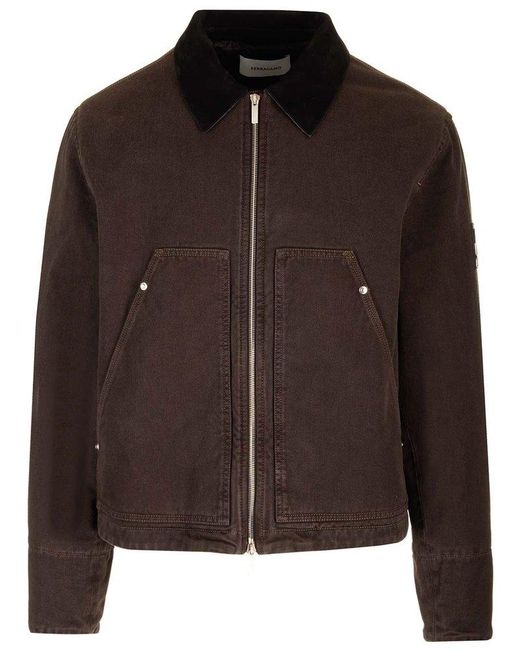 Ferragamo Brown Long-sleeved Zipped Bomber Jacket for men